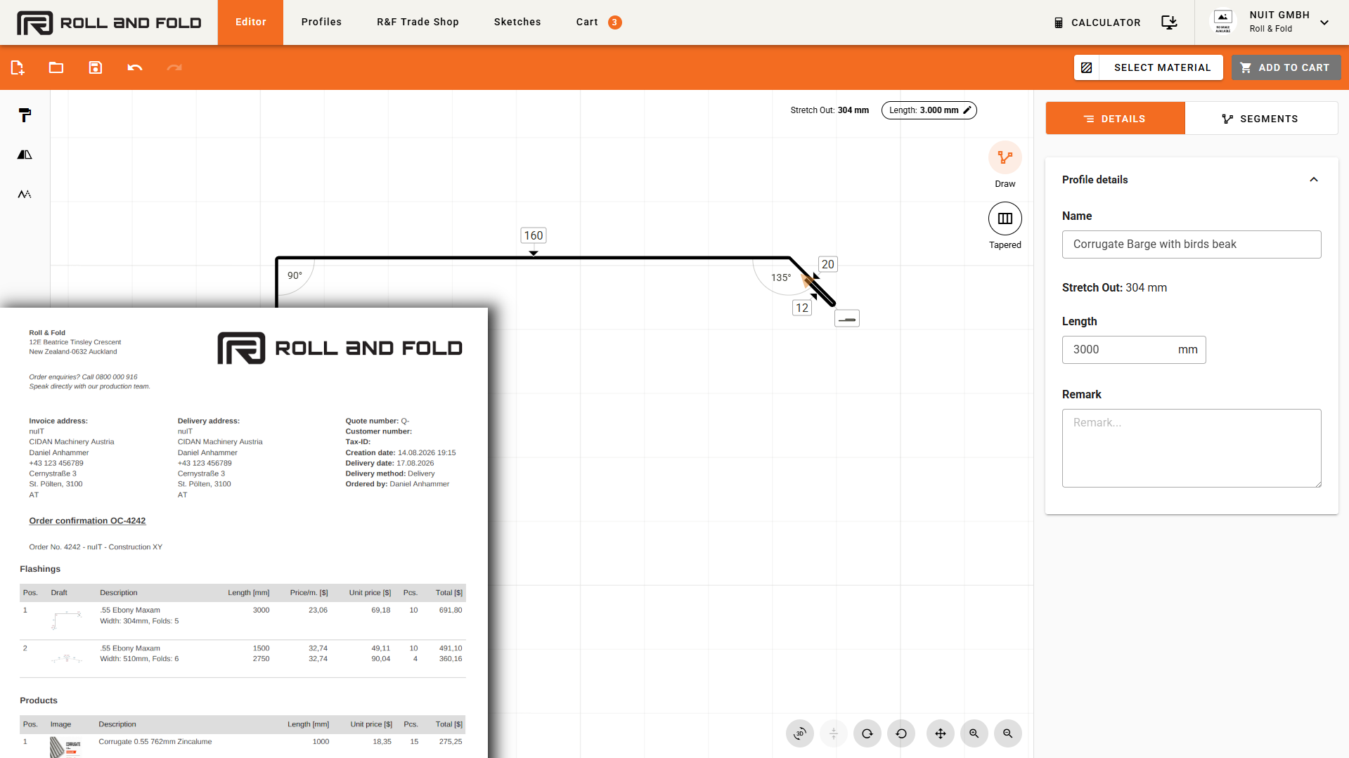 Webshop with a customer's logo and color scheme