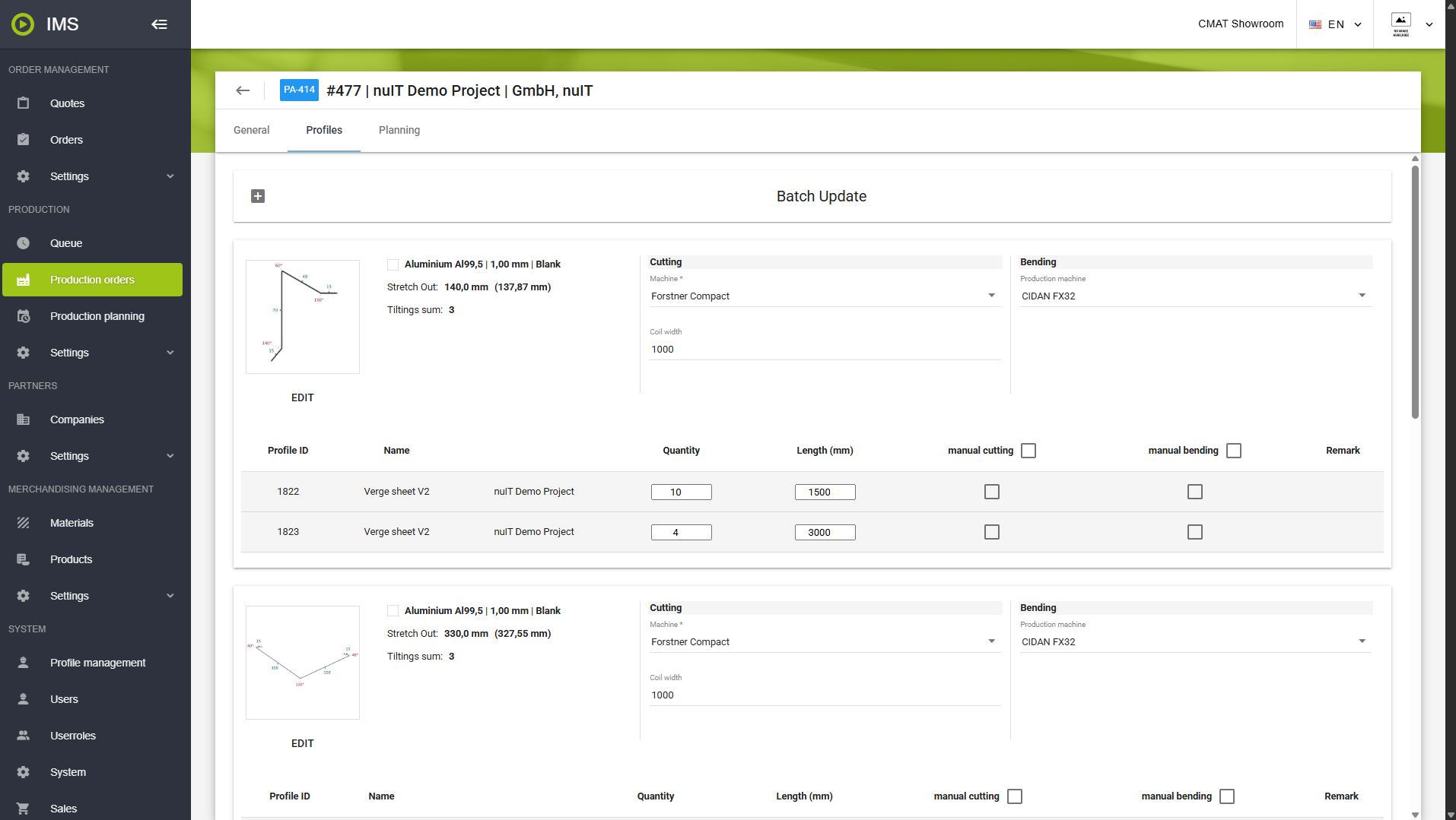 Cutting optimization result