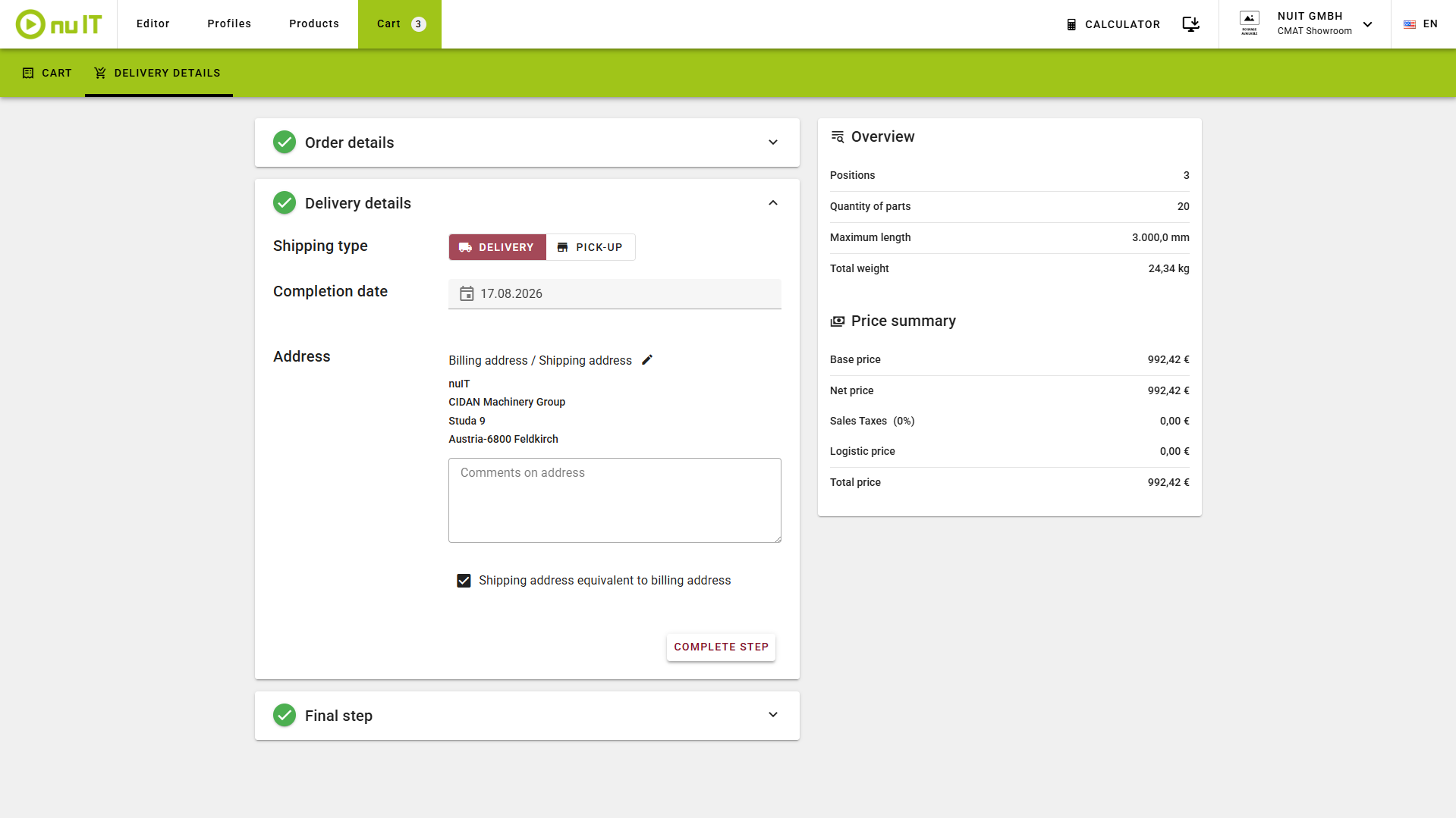 Webshop quote request