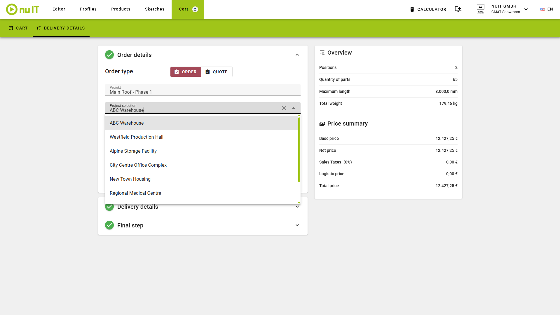 Order status tracking in nuIT
