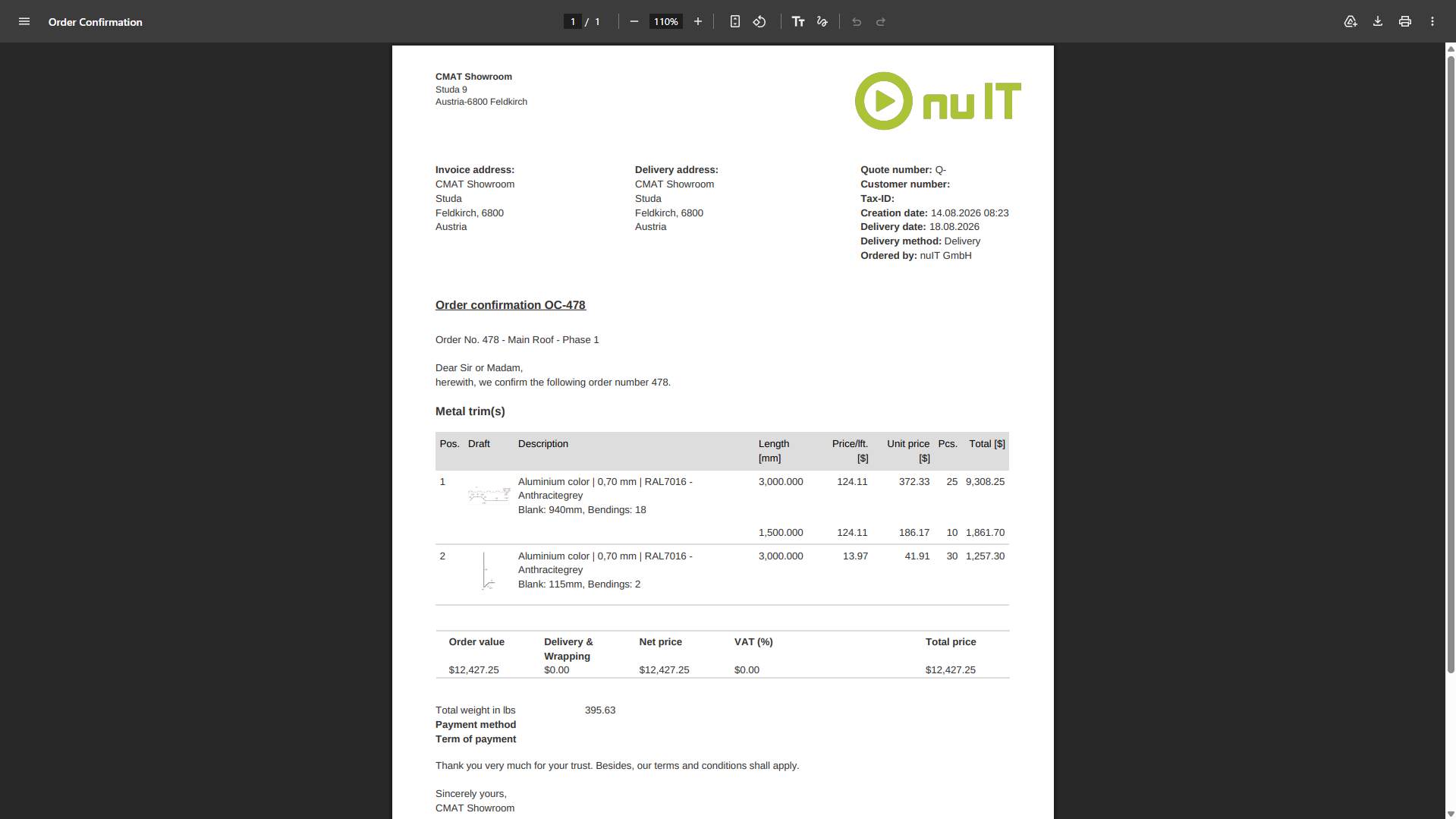 Project view grouping several orders
