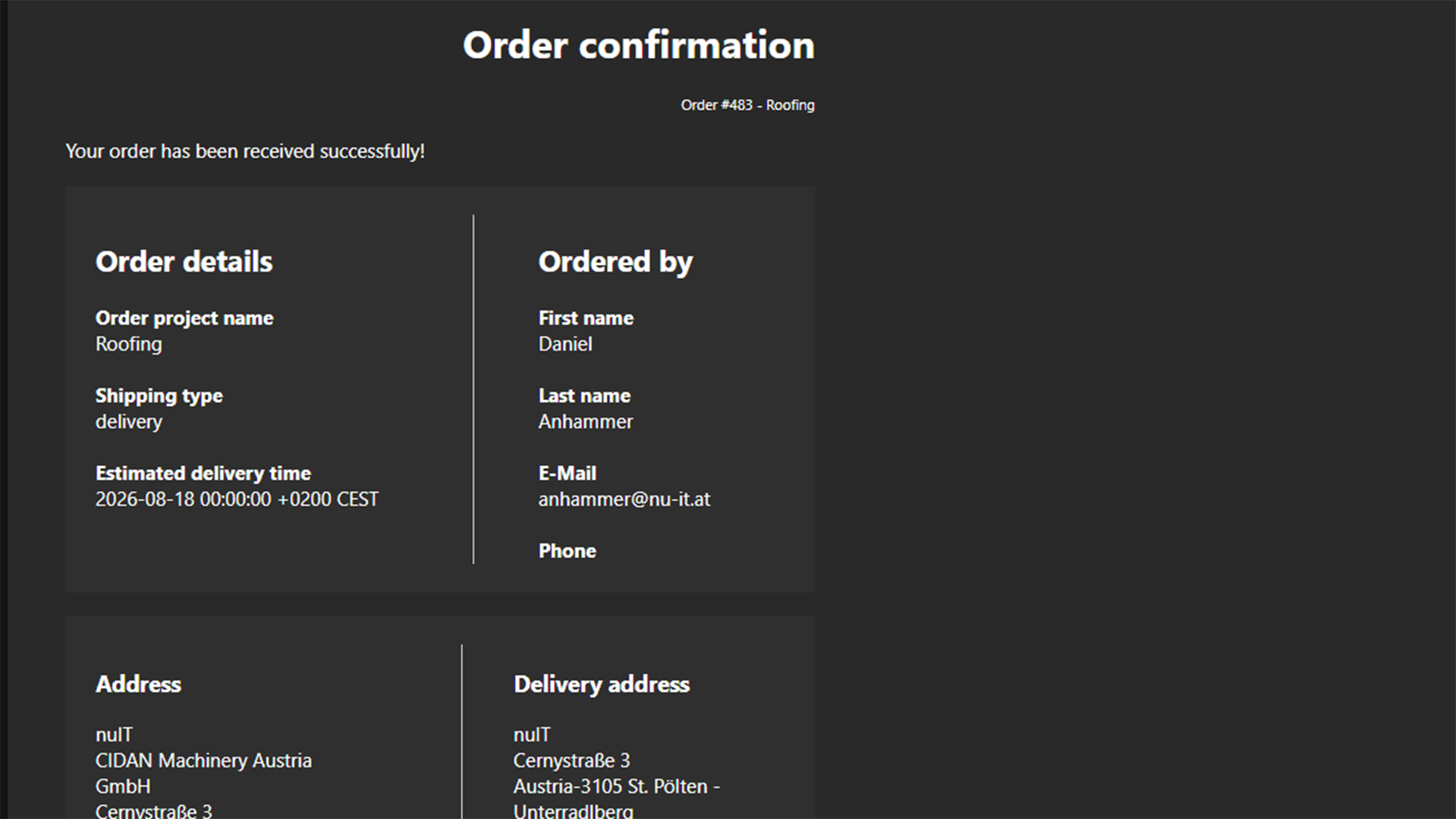 Automatically generated order documents